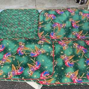 Festive Green Angel Quilted Holiday Placemats Reversible